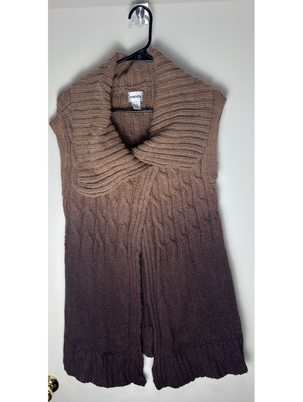 Chico’s Ombré Cable Knit Sweater Vest Size 1 Brown Taupe Long Open Front
